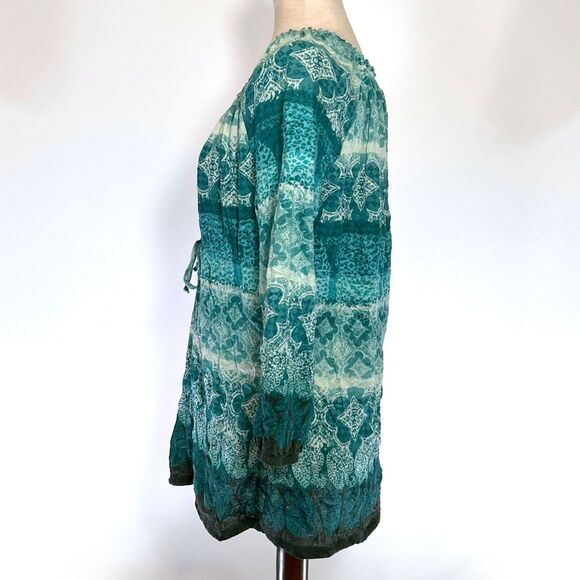 LizWear XL Teal Peasant Top with Drawstring - Picture 4 of 9